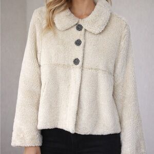 Vintage Faux Fur Coat Cream Ivory Empire Waist Turn Down Collar Silky Lining